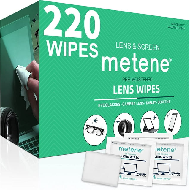 Metene PreMoistened Lens Cleaning Wipes, 220 Count for Clear Vision