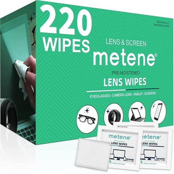 Metene Lens Wipes, Pre-Moistened Eye Glass Cleaner Wipes, 220 Count