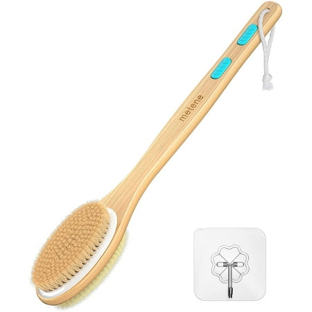 Metene Shower Brush with Soft & Stiff Bristles, Bath Dual-Sided Long Handle Back Scrubber, 1 Hook