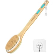 Metene Shower Brush with Soft & Stiff Bristles, Bath Dual-Sided Long Handle Back Scrubber, 1 Hook