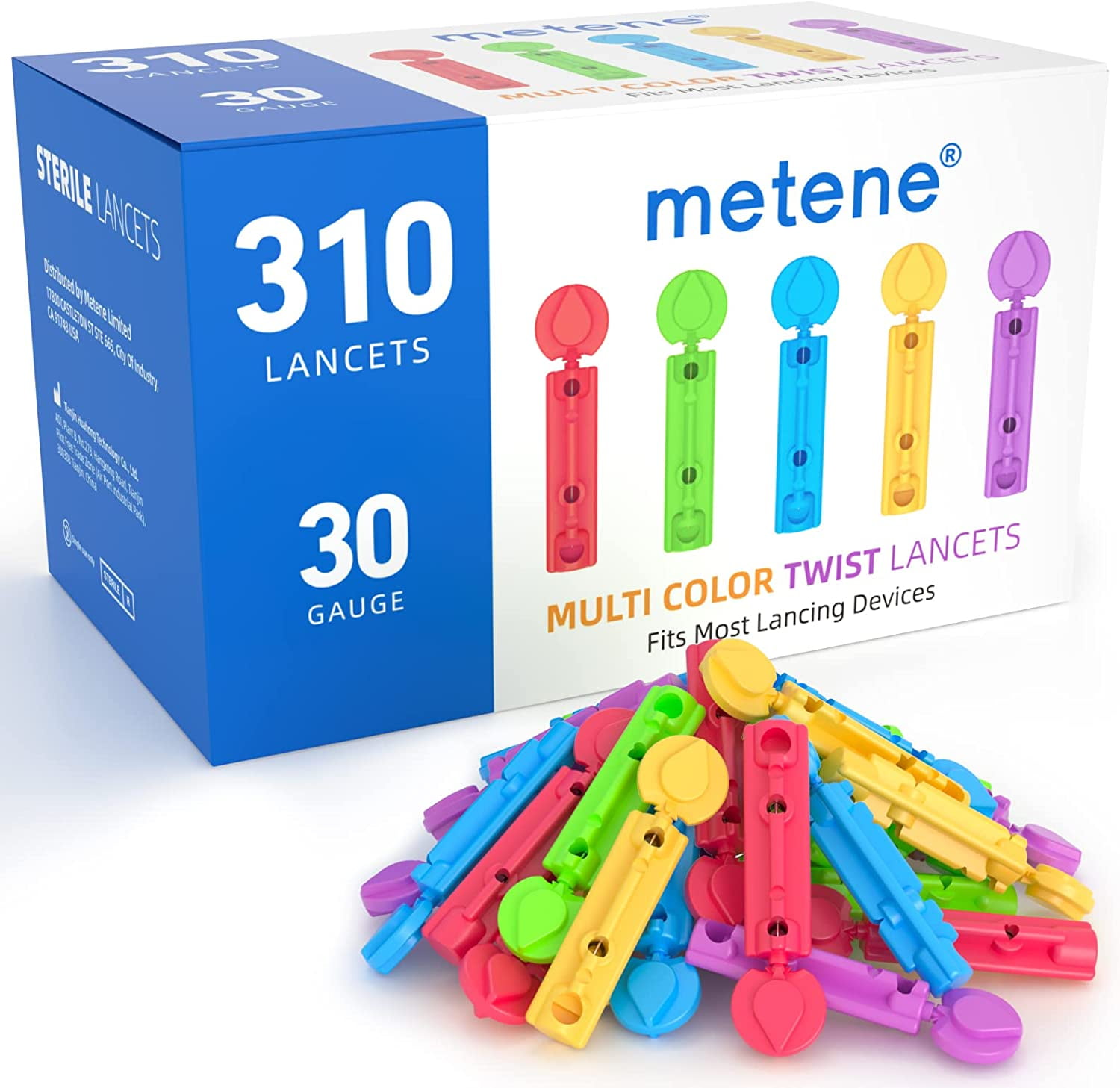 Metene Twist Top Diabetic Lancets,310 Count(2.5 ¢/ea),30 Gauge Sterile