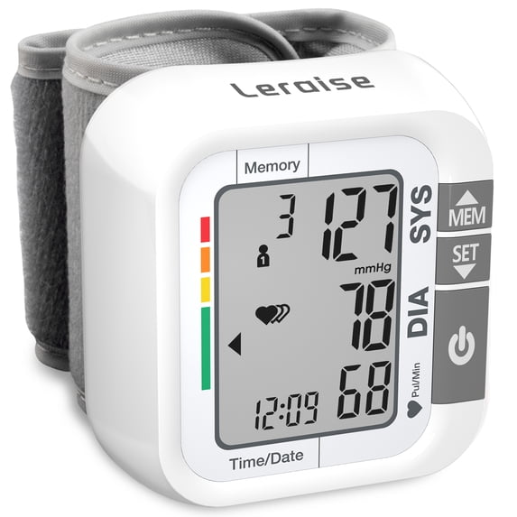 Wrist Blood Pressure Monitor for Home Use, Large LCD Display, 99 x 2 Sets Memory, 1 Carrying Case