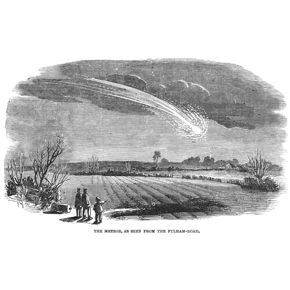 Meteor 1850. N'The Meteor As Seen From The Fulham-Road.' Wood Engraving From An English Newspaper Of 1850. Print by