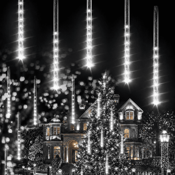 Meteor Shower Icicle Lights, 18 inch 8 Tubes 288 LED Outdoor Falling Rain Christmas Tree String Lights, White