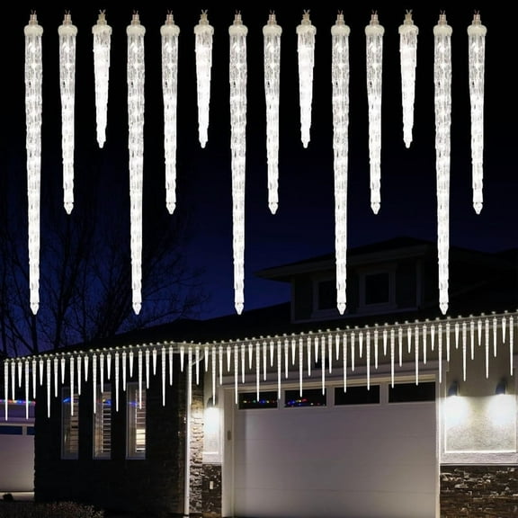 Meteor Shower Lights, 16.5" Outdoor Icicle Christmas Lights 10 Icicles 242 SMD LED Crystal Ice Falling Lights, Connectable Raindrop Icicle Light, Xmas Winter Party Tree Holiday Decor, White