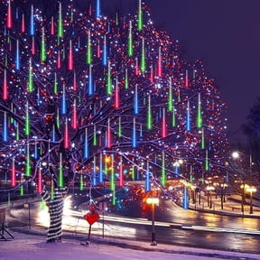 Meteor Shower Lights 192 LED 8 Tubes Falling Rain Drop Christmas Icicle Cascading Lights for Xmas Tree Halloween Decorations Wedding Party Holiday Garden Decor,Multicolor