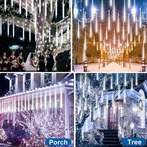 Meteor Shower Lights Outdoor Christmas Lights Certified Falling Rain Drop Snowfall Icicle Cascading String Light for Xmas Holiday Tree Wedding Party Garden Decor White, 20 Inch 20 Tubes