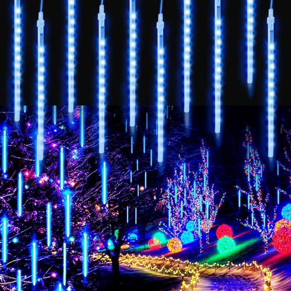 Meteor Shower Lights, Outdoor Icicles Christmas Lights, 12 Inch 3 x 288 LED Iciclelights Snow Falling Lights, Connectable Raindrop Lights, Xmas Wedding Party Tree Holiday Decor, Blue Blue