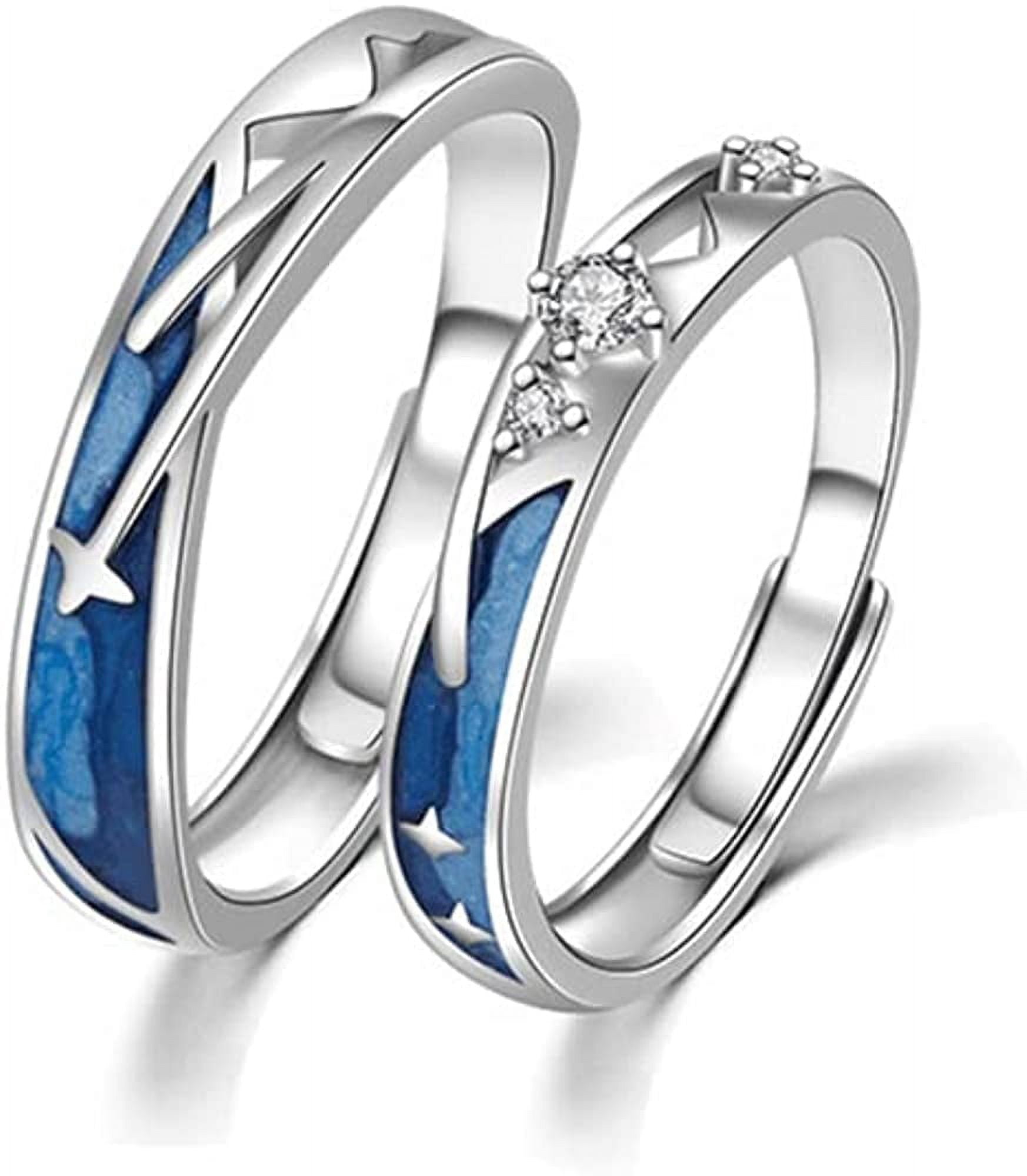 Meteor Shower Matching Couple Rings for Him and Her Sterling Silver 925 ...