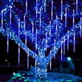thumbnail image 1 of Meteor Shower Rain Lights, 30cm 8 Tubes 192 LED Iciclelight Snow Falling Christmas Lights Outdoor Raindrop Lights for Xmas Wedding Party Tree Holiday Decoration(Blue), 1 of 5