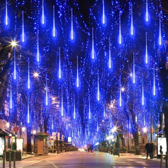 Meteor Shower Rain Lights, 40cm 10 Tubes 360 LEDs Waterproof Falling Rain Hanging Lights with UL Plug for Christmas Holiday Party Home Garden Tree Decor, Blue