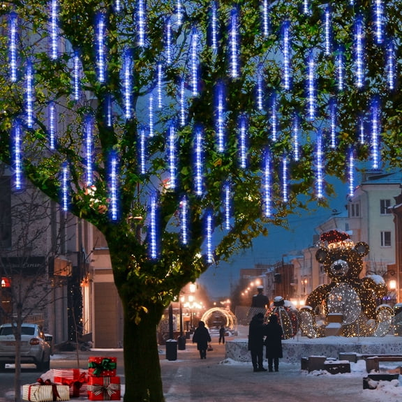 Meteor Shower Rain Lights, Valentine Lights 19.7 Inch 10 Tubes 540 LED Icicle Snow Falling Christmas Lights Outdoor Raindrop Lights, Xmas Wedding Party Tree Holiday Decoration, Blue