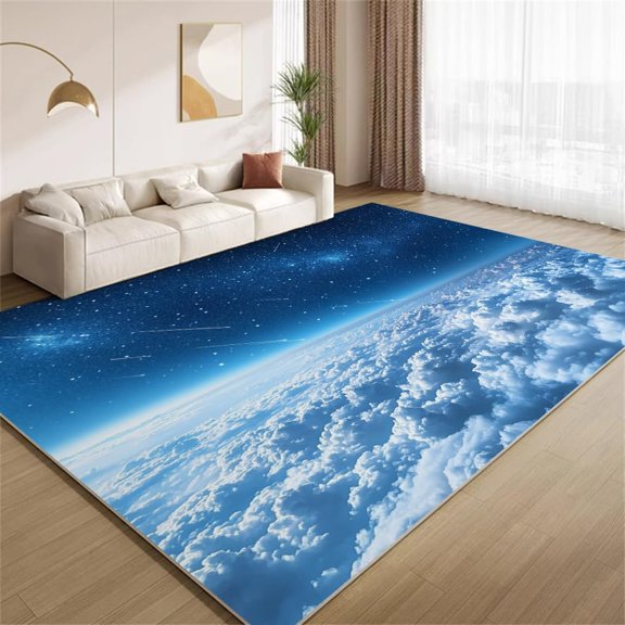 Meteor Space Area Rugs, Blue Space Meteor Psychedelic Cloud Carpet, Washable Non Slip Low Pile Soft Rug for Entryway Bedroom Living Room Decor Mat 3ftx5ft