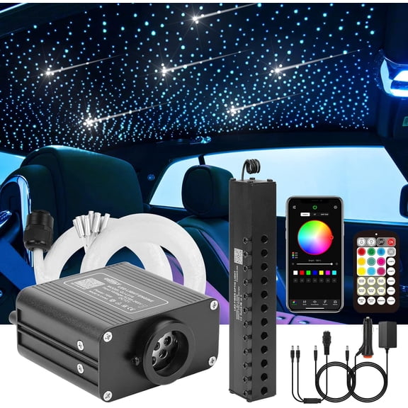 Meteor Twinkle 550 count 9.8ft 0.03in Fiber Optic Lights  Headliner Kit,  APP Controlled Remote, RGBW  Lights for Ceiling/Headliner/Theater