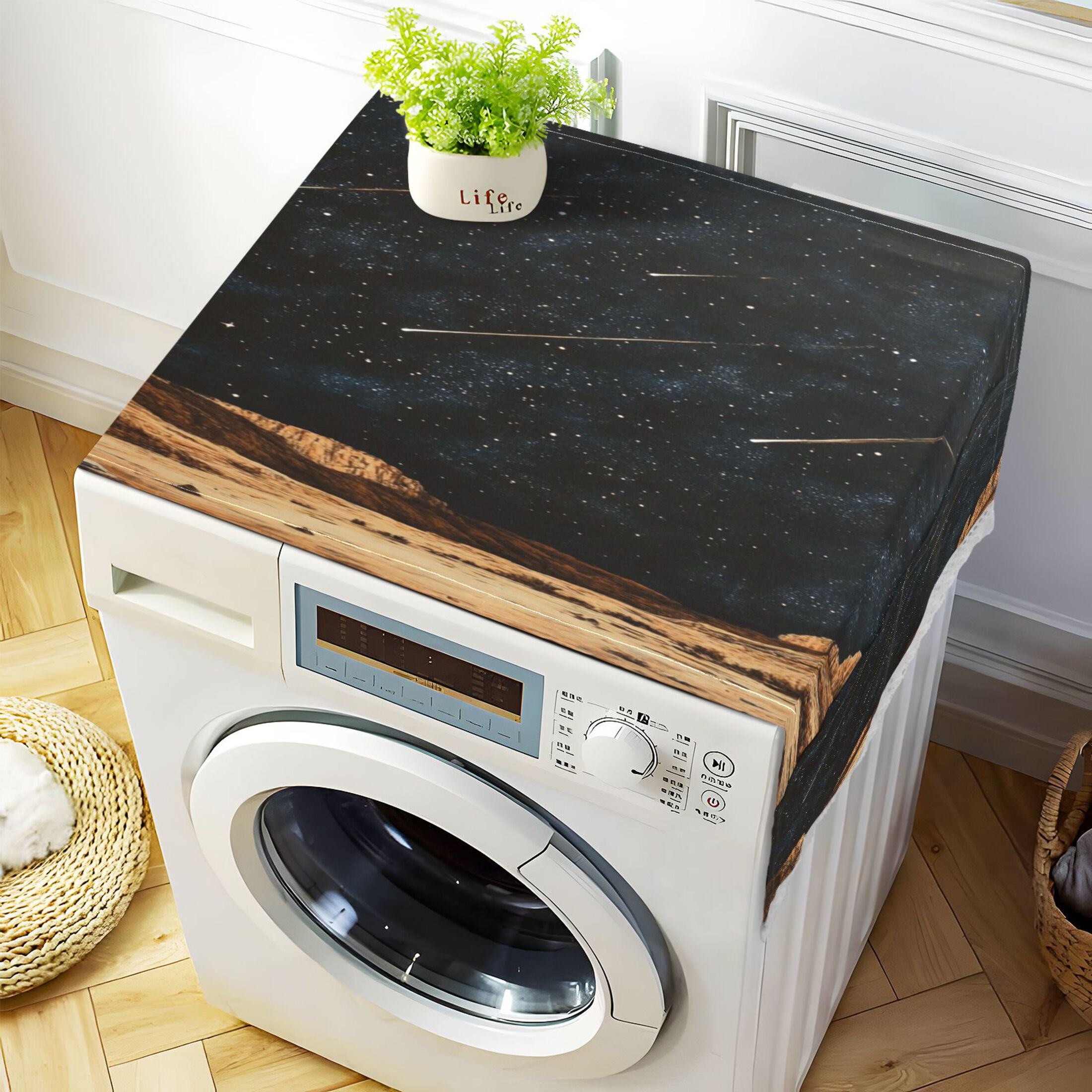 MeteorWasher and Dryer Covers Dust-Proof and Oil Resistant Fridge Cover with 4 Storage Pockets Washing Machine Top Cover for Laundry Kitchen Home 51.2 x 22 In