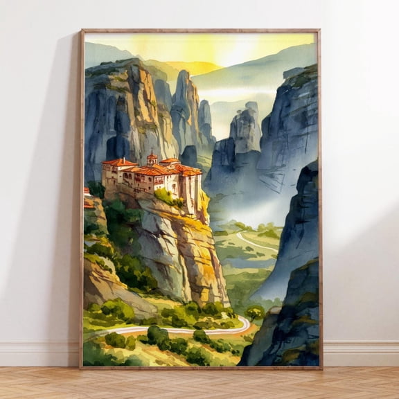 Meteora Greece Monasteries Mountain Nature Wall Art, Unframed Paper Print Size 8x12
