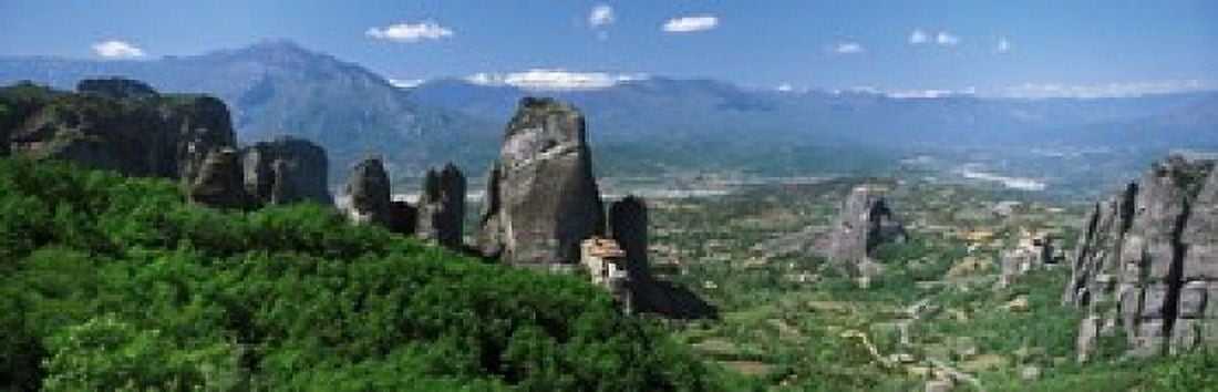 Meteora Monastery Greece Canvas Art - Panoramic Images (18 x 6)