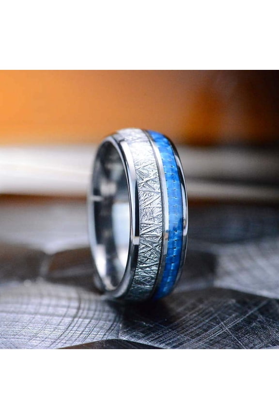 Meteorite And Carbon Fiber Tungsten Carbide Rings, Size 12