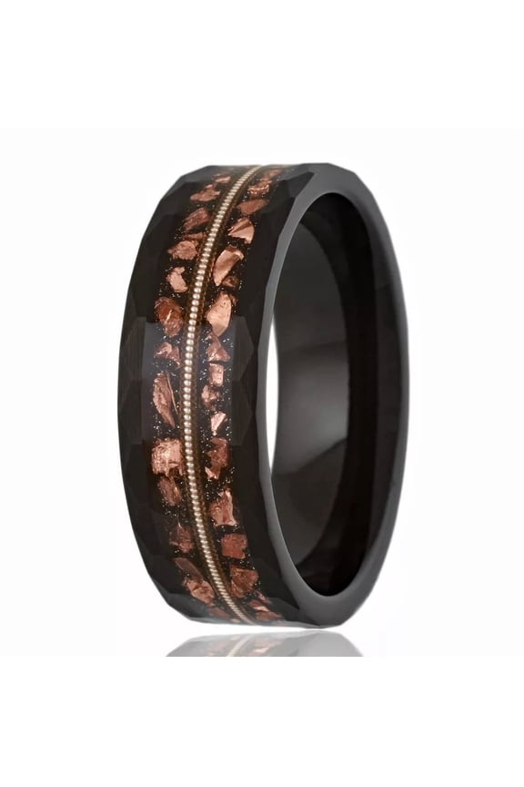 Meteorite Guitar String Wedding Band Ring for Men Black Tungsten Carbide Engagement Ring