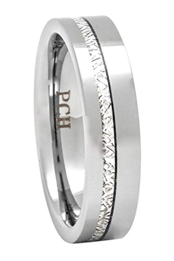 Meteorite Ring 6mm Tungsten Carbide Comfort Fit Mens Wedding Band Thin Strip High Polish (7.5)