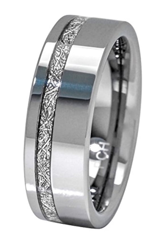 Meteorite Ring 8mm Comfort Fit Mens Tungsten Wedding Band Thin Strip High Polish (12)