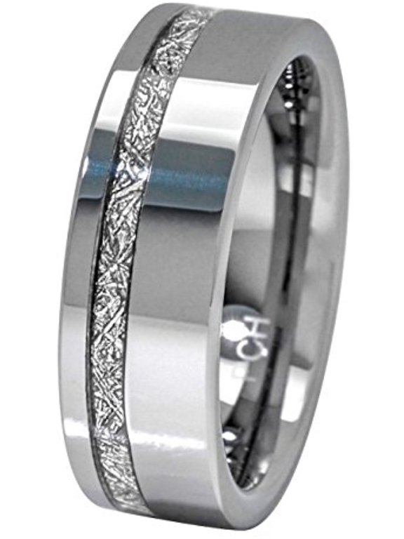 Meteorite Ring 8mm Comfort Fit Mens Tungsten Wedding Band Thin Strip High Polish (12)