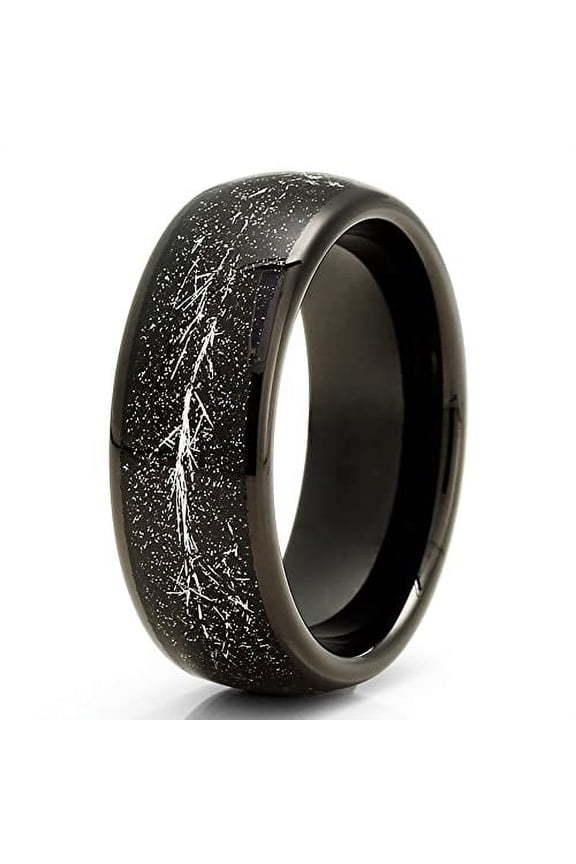 Meteorite Tungsten Wedding Ring,8mm Wedding Ring,Tungsten Wedding Band,Black Tungsten Wedding Ring,Meteorite Ring