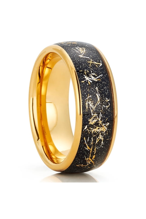 Meteorite Tungsten Wedding Ring,Yellow Gold Tungsten Ring,Engagement Ring,Anniversary Ring