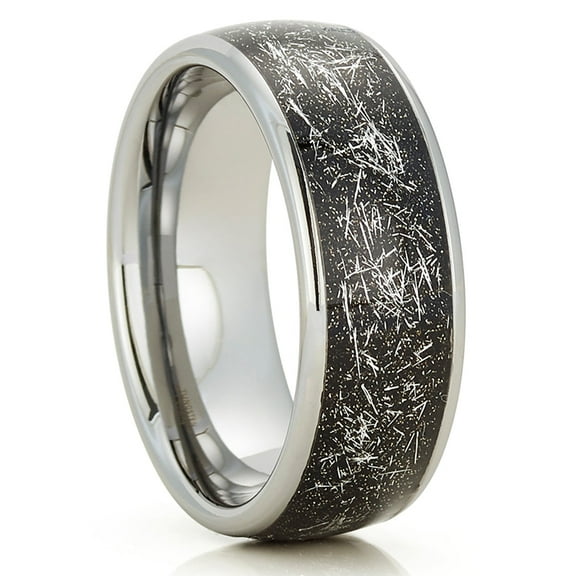 Meteorite Wedding Ring,Tungsten Wedding Anniversary Ring,Engagement Ring,Silver Tungsten Ring,Comfort Fit Ring