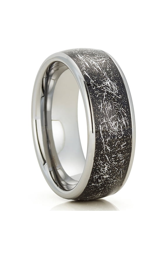 Meteorite Wedding Ring,Tungsten Wedding Anniversary Ring,Engagement Ring,Silver Tungsten Ring,Comfort Fit Ring