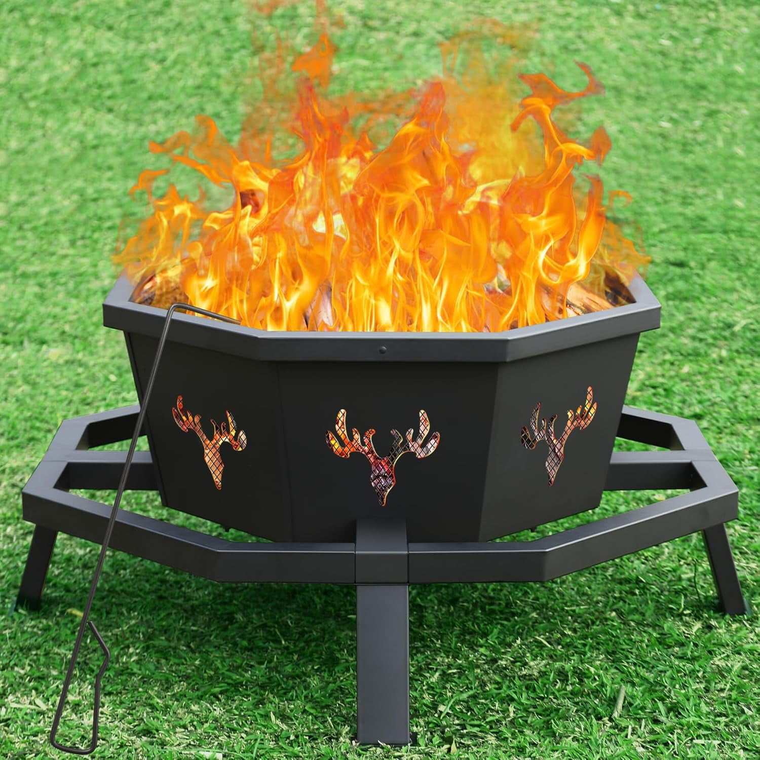 Meteorleg 35 Inch Octagonal Fire Pit,Outdoor Fire Pit,Wood Burning
