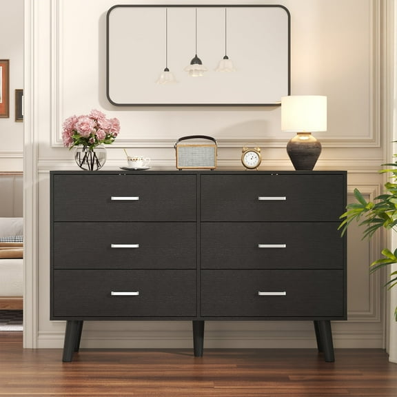Meteorleg 6 Drawer Dresser for Bedroom, Wood Dresser with Wide Drawers and Metal Handles,Modern Dresser Chest for Bedroom,Living Room,Entryway