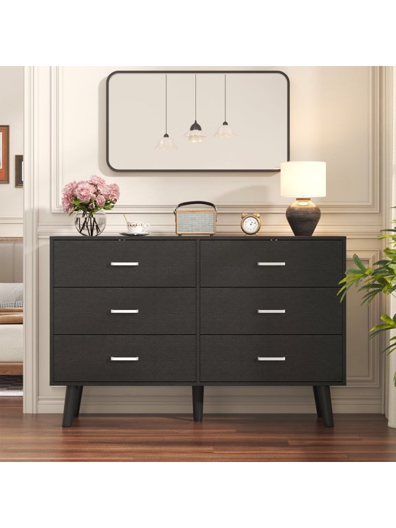 6 Drawer Dresser for Bedroom, Wood Dresser with Wide Drawers and Metal Handles,Modern Dresser Chest for Bedroom,Living Room,Entryway