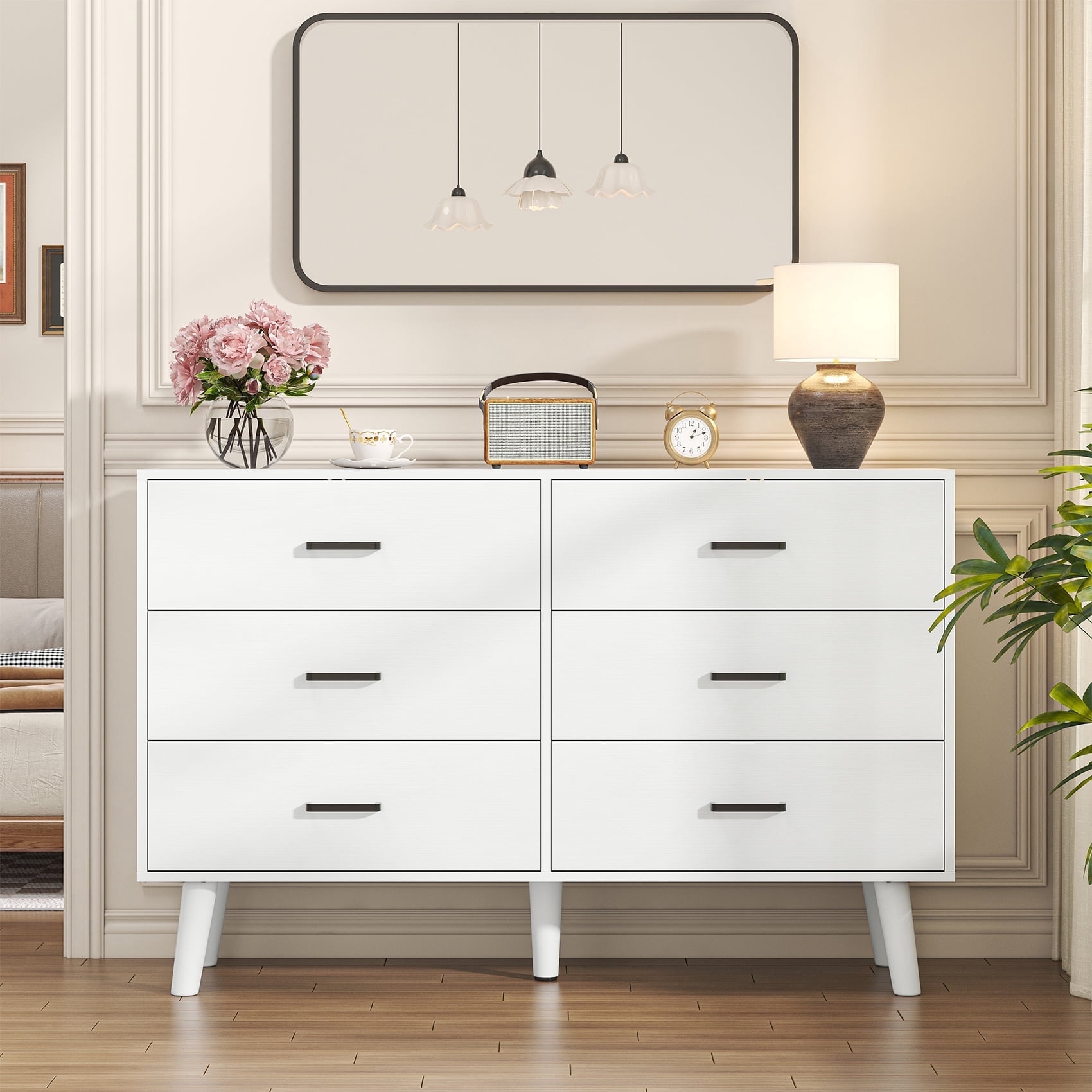 Meteorleg 6 Drawer Dresser for Bedroom, Wood Dresser with Wide Drawers and Metal Handles,Modern Dresser Chest for Bedroom,Living Room,Entryway