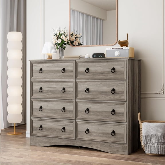 Meteorleg 8 Drawer Dresser for Bedroom, Large Dressers & Chests of Drawers, TV Stand for 55 inch, Storage Organizer Furniture, Hallway, Entryway, Closet, Grey