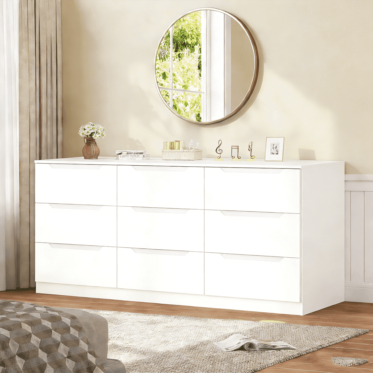 Meteorleg 9 Drawer Dresser,62” Wide Chest of 9 Drawer Dresser, Modern Storage Cabinets with Large Wood Drawers for Bedroom, Living Room, Entryway, Hallway,White