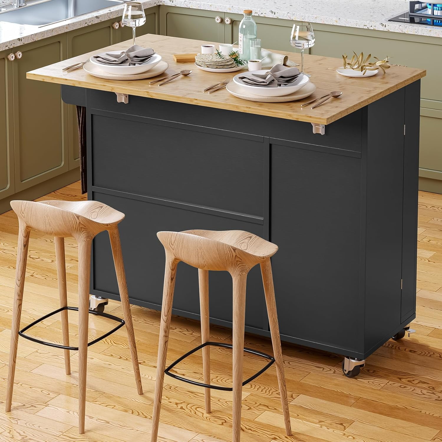 Meteorleg Kitchen Island with Storage, 41.3" W Wood Kitchen Island Cart