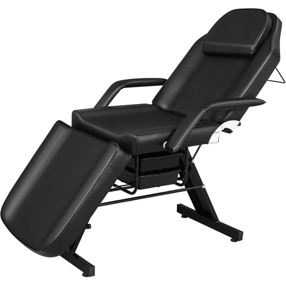 Meteorleg Massage Salon Tattoo Chair Esthetician Bed with Beauty Basket, Professional Tattoo Table Salon Spa Equipment for Facial Spa Beauty Eyelash Extensions,Black