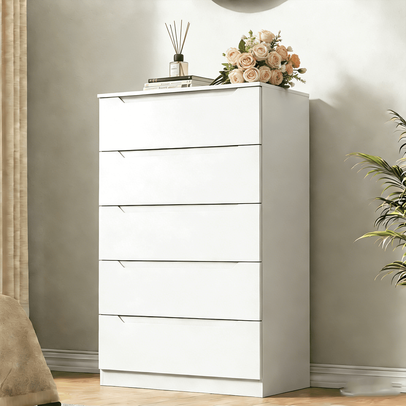 Meteorleg White 5 Drawer Dresser for Bedroom, 48" H Tall Modern Chest of Drawers, Wood Storage Dresser with Deep Drawers for Living Room Hallway Entryway