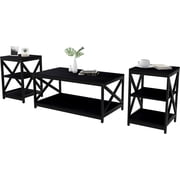 Meteorleg Wood Living Room 3-Piece Table Sets - Includes X-Design Coffee Table & Two 3-Tier End Side Tables,Easy Assembly Home Accent Furniture