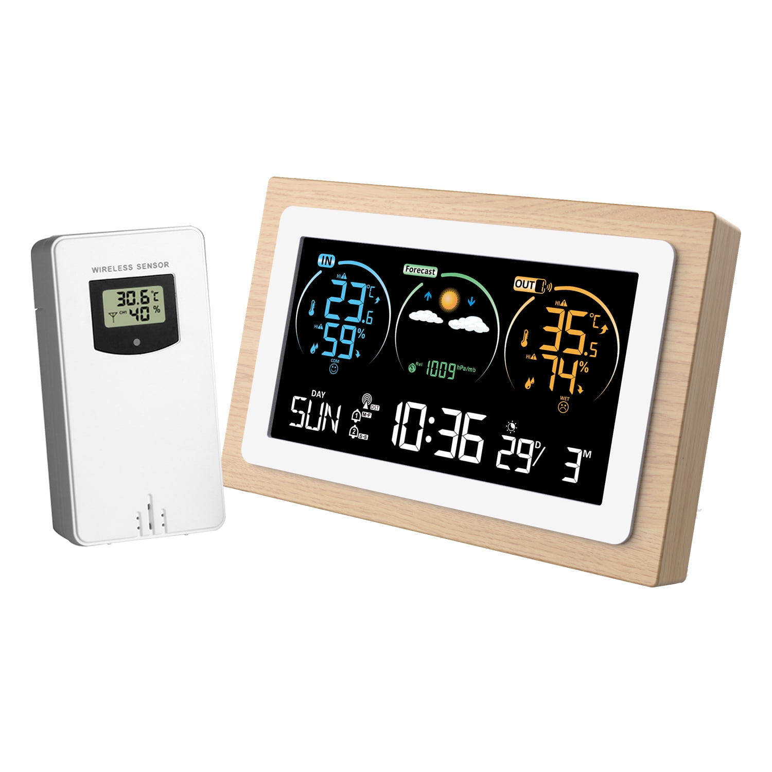 Meteorological clock,Va Color Screen Temperature Meter And Temperature Meter Va Color Weather Station Color Screen Weather Clock Indoor And Temperature With 1 Dsfen To 3