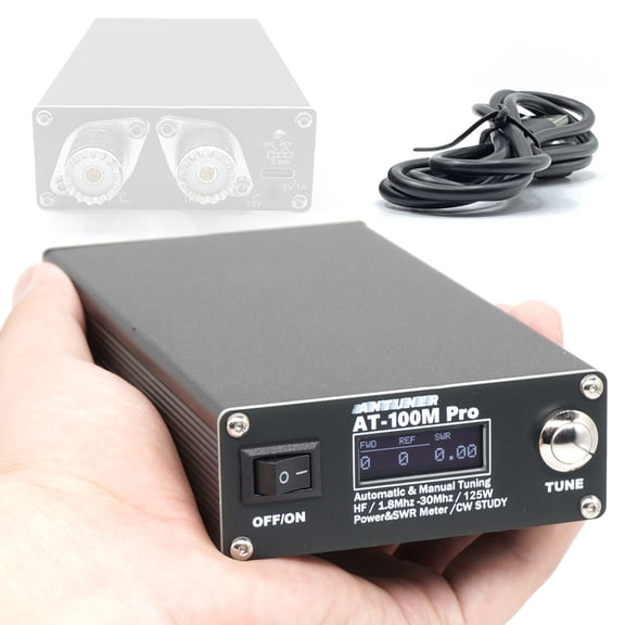 Meter AT100M Pro Antenna Tuner 1.8Mhz-30Mhz Automatic Manual Tuning Device 125W Power & Standing Waves Meter Multifunctional Power Meter For HF Radio Support Morse Code Exerciser
