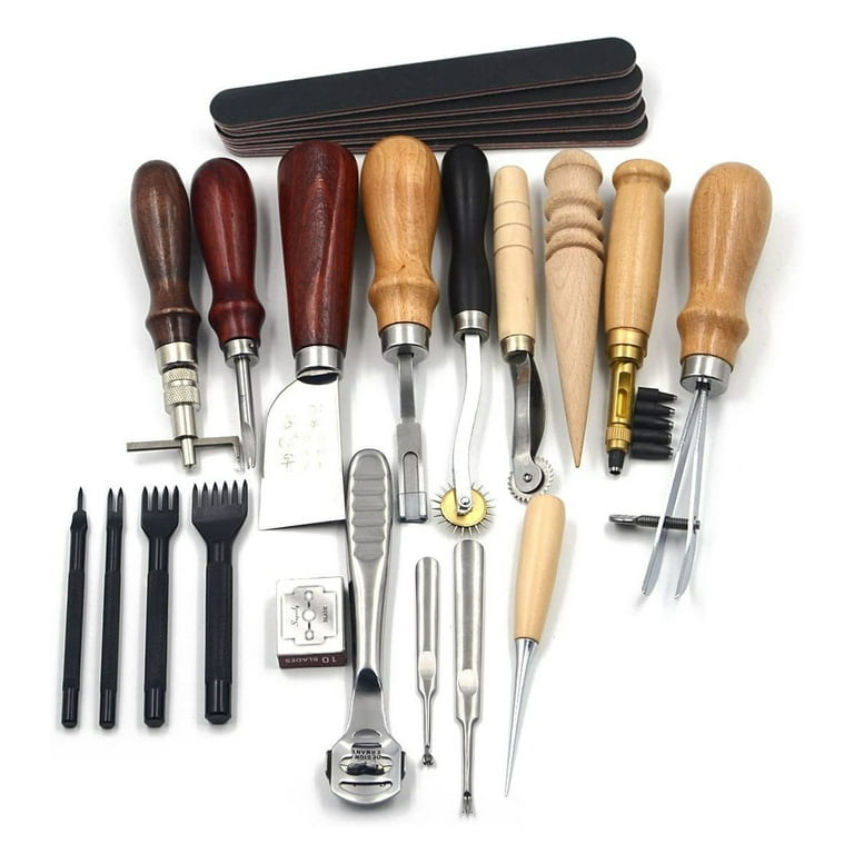 Meterk 18Pcs Leather Sewing Tools Craft Diy Hand Stitching Kit With Groover  Awl Waxed Thimble 