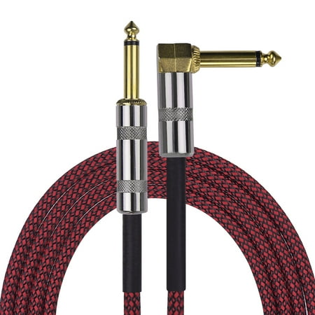 Meterk 3 Meters/ 10 Feet Musical Instrument Audio Guitar Cable Cord 1/4 Inch Straight to Right-angle Gold-plated TS Plugs PVC Braided Fabric Jacket for Electric Guitar Bass Mixer Amplifier Equalize