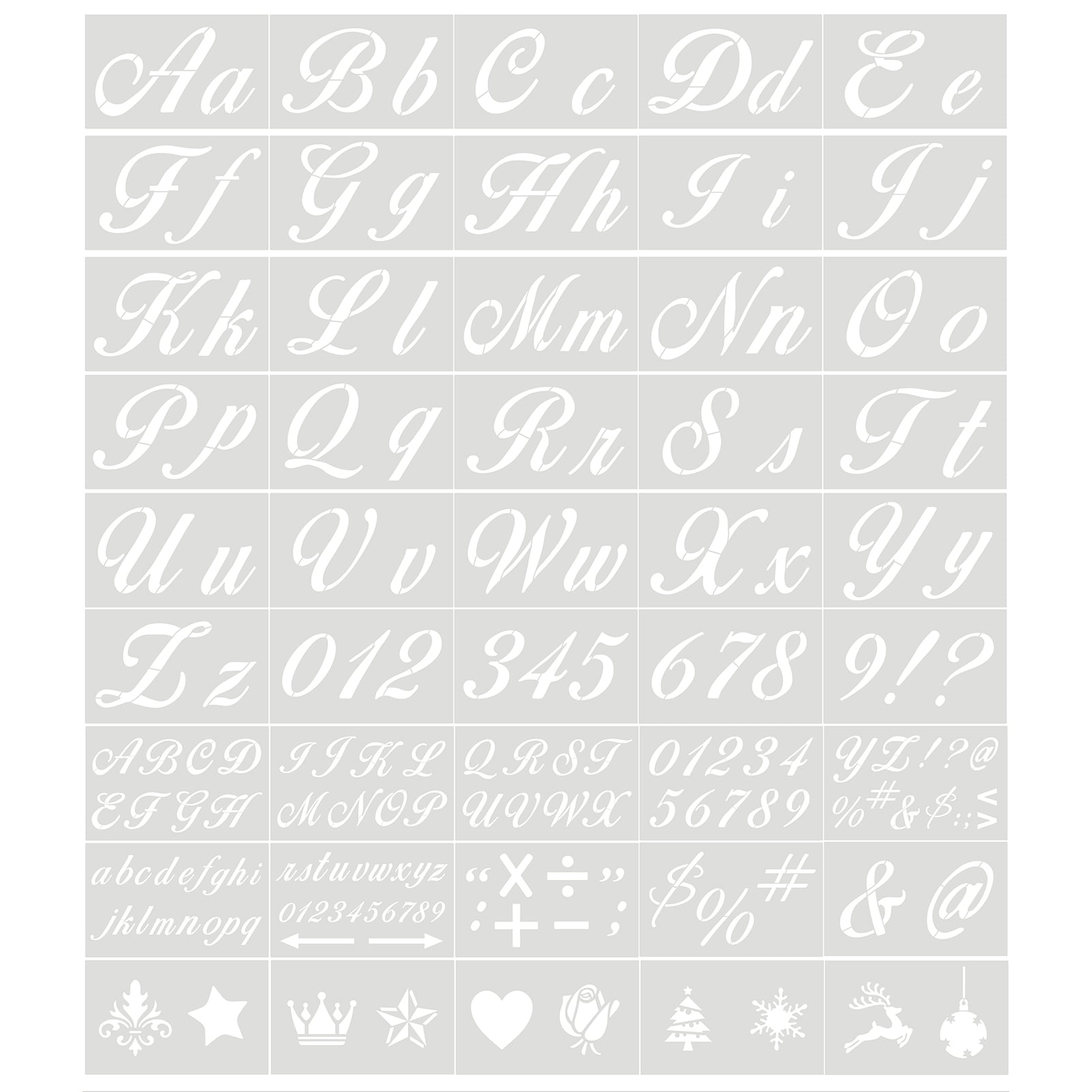 Boutique Calligraphy Stencil Template Kit - 45 Reusable Pieces - Includes  Lettering Upper and Lowercase both Large and Small, Numbers, Punctuation,  Laurels and Flowers - For Arts Crafts Painting Wood Calligraphy Stencils