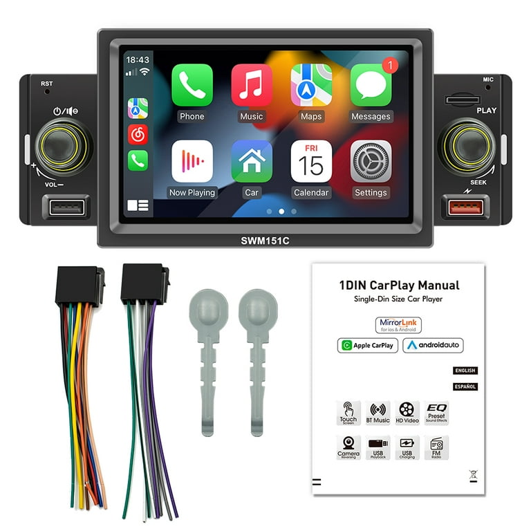 Double Din Car Stereo with CD/DVD Player CarPlay Android Auto, 6.2 Inch  Touchscreen Car Radio Steering Wheel Control Bluetooth Mirror Link  USB/TF/AUX