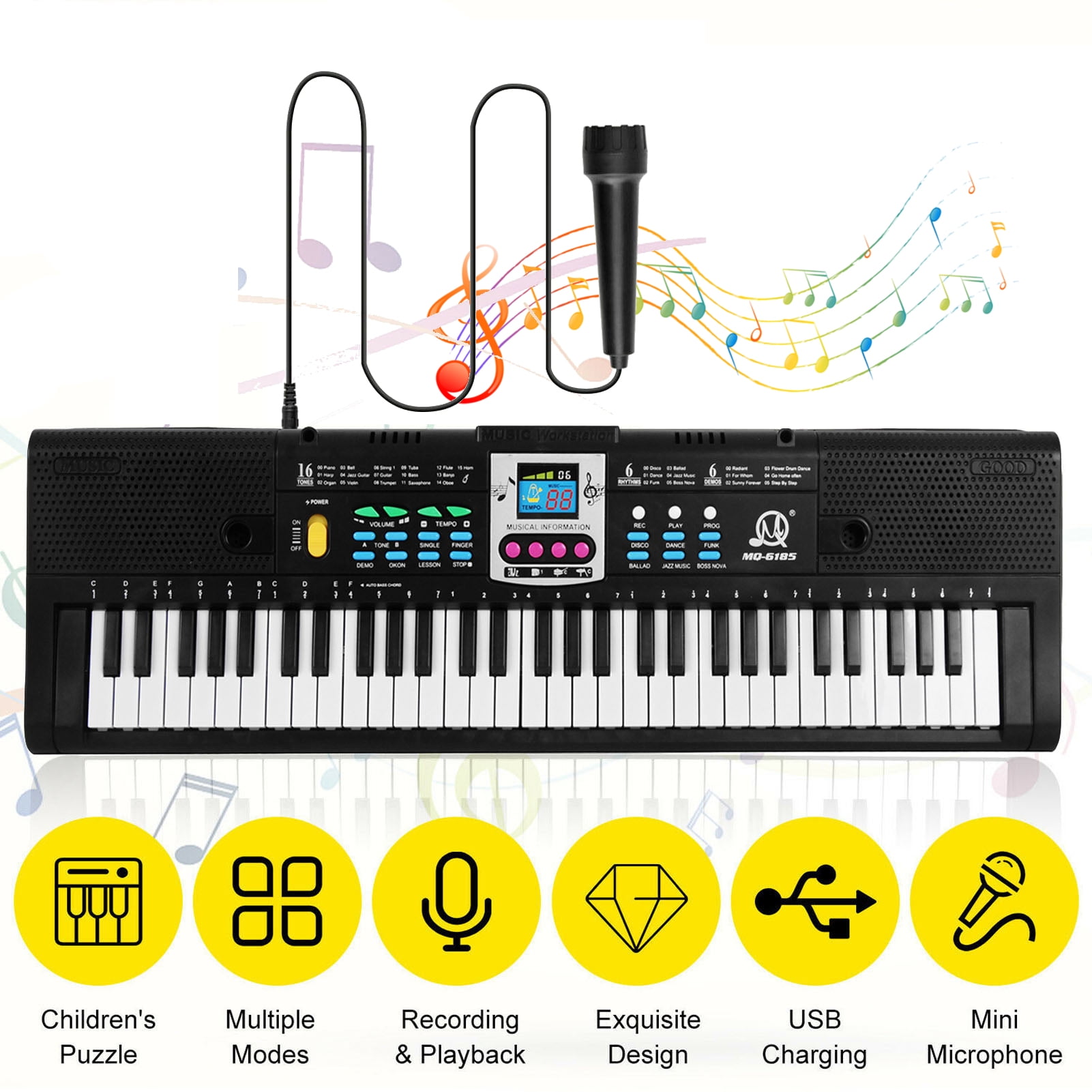 61 Keys Digital Electronic Keyboard Kids Multifunctional Electric Piano for  Student with Microphone Function Musical Instruments