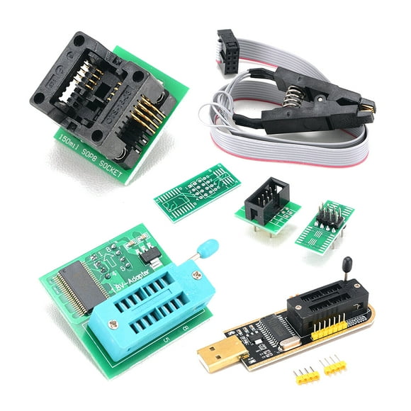 Meterk CH341A USB Programmer Kit with SOP8 Clip EEPROM BIOS Flasher SPI Flash Programmer Kit with 1.8V Adapter and 150mil SOP8 Socket for 24/25 Series