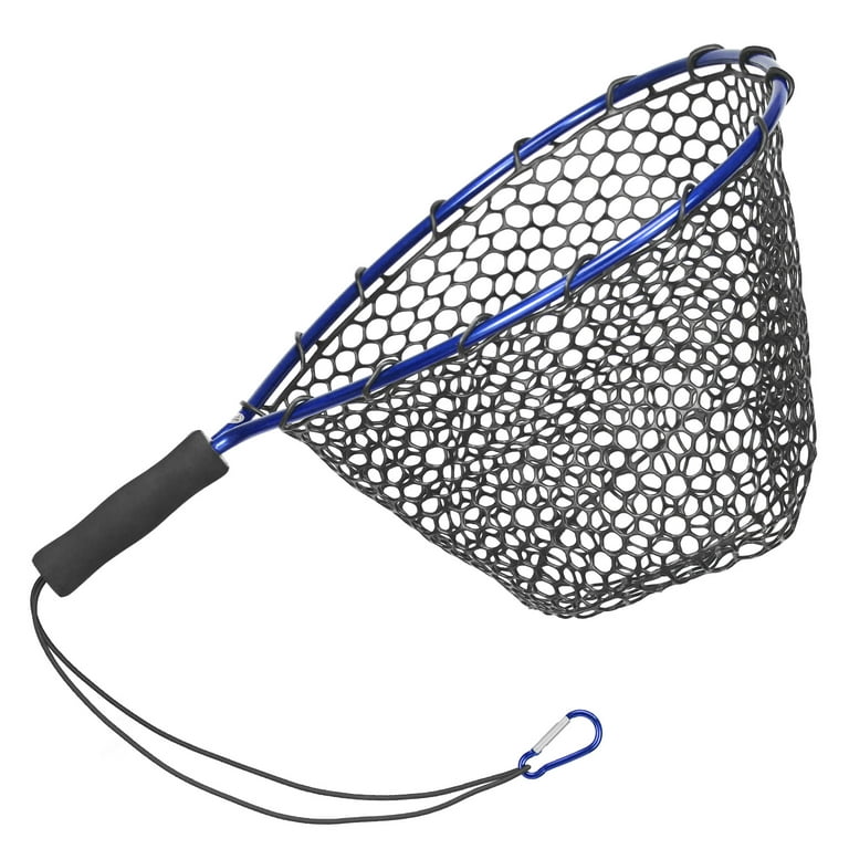 Meterk Fishing Net Soft Silicone Fish Landing Net Aluminium Alloy Pole EVA  Handle with Elastic Strap and Carabiner Fishing Nets Tools Accessories for