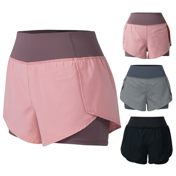 Meterk Women Running Shorts 2-in-1 with Pocket Wide Waistband Coverage Layer Liner Lounging Sport Yoga Leggings Fitness Workout Athletic Gym Home Sportswear